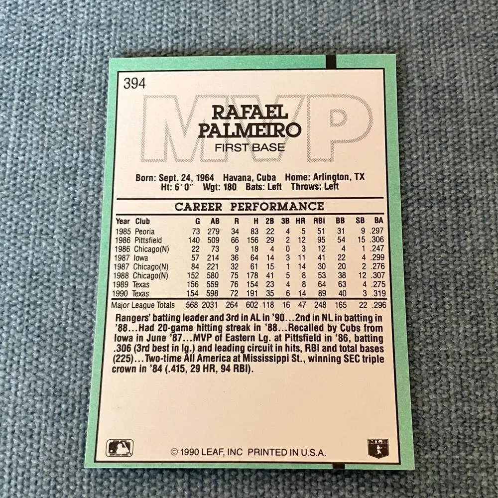 1991 Donruss Texas Rangers MVP Baseball Card Trading Card